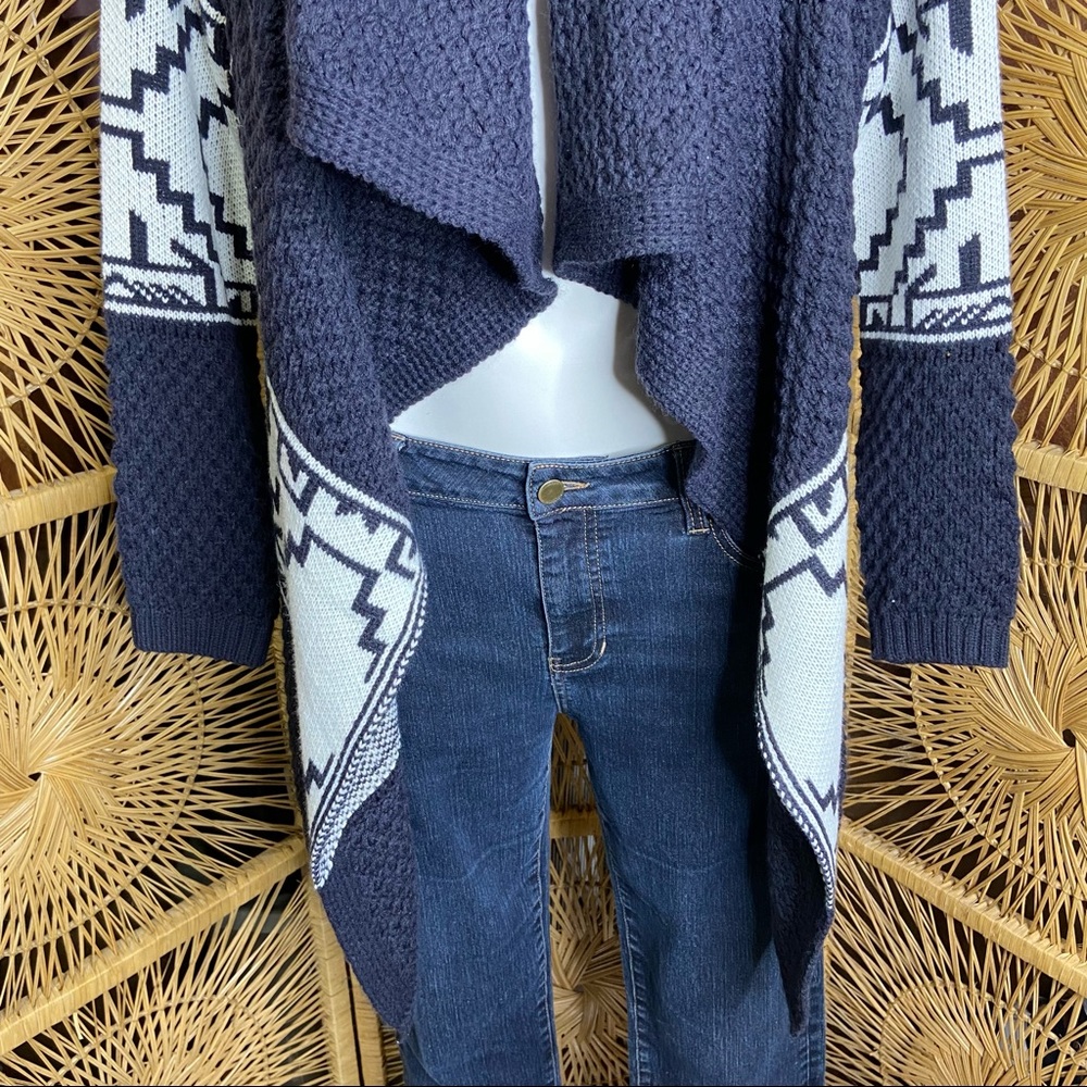 KATE COLLECTION Aztec Print Waterfall Cardigan Sweater Navy White Large - Picture 3 of 12